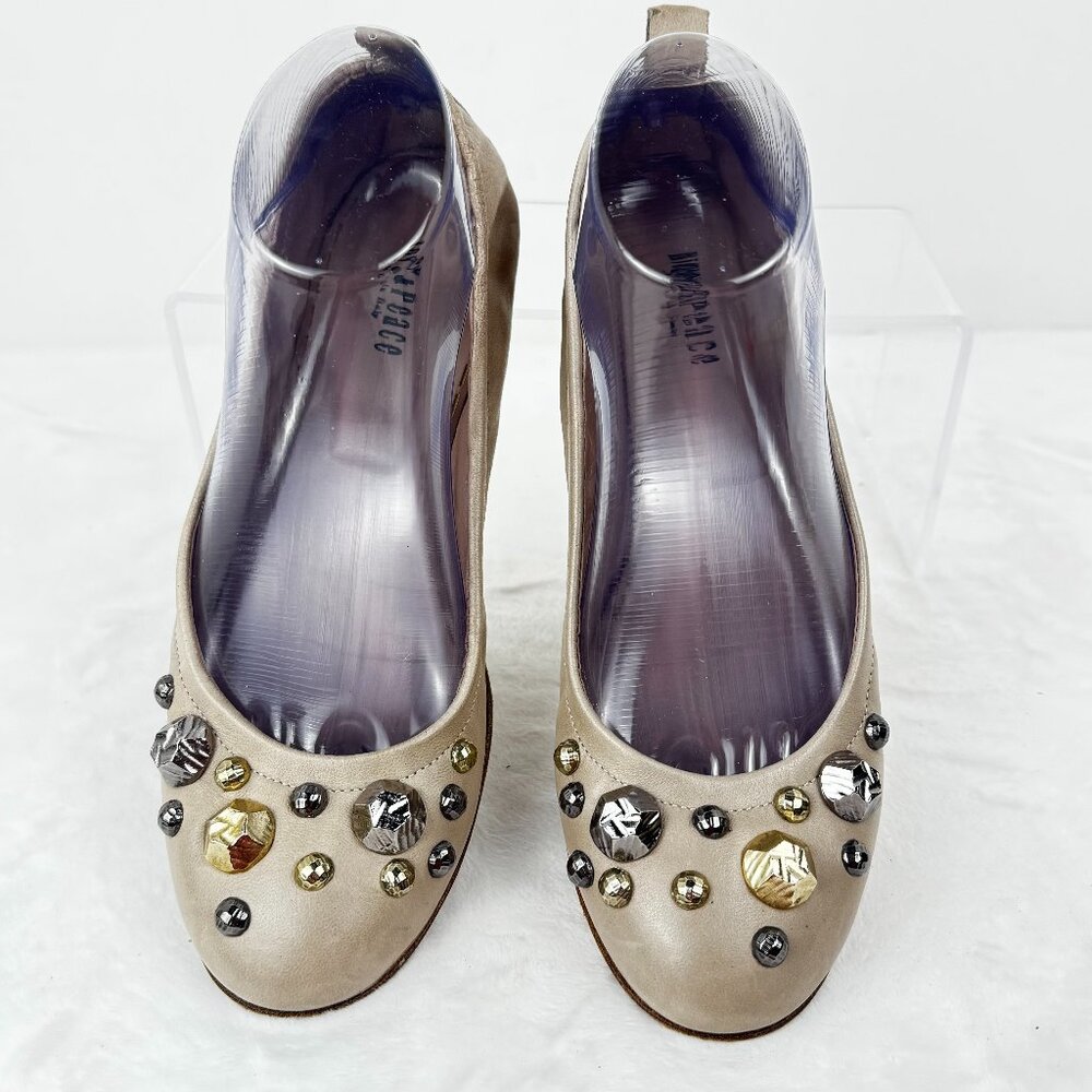 Joy & Peace Women's 37/US 6.5-7 Beige Studded Embellished Leather Slip on Ballet